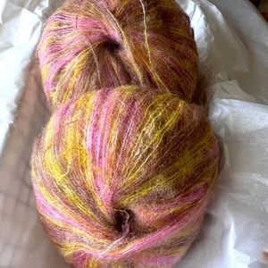 COPY - Mohair Silk Yarns Variegated  Green W/moments Of Grey & Coral -4 Skeins …